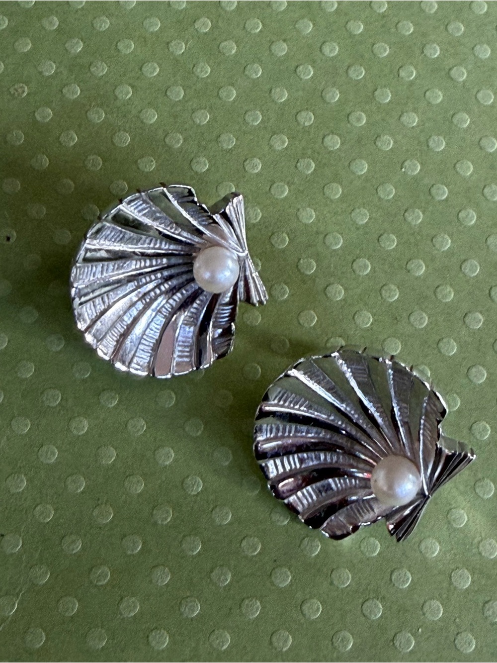 Silver Shell Pearl Clip-On Earrings